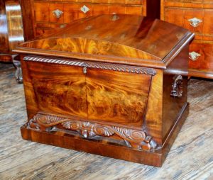 Antique English William IV Figured Mahogany Dome Top Cellarette