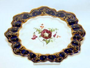 Antique English Hand Painted Porcelain Cobalt Botanical Plate