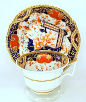 Antique English Porcelain Hand Painted Imari Cup and Saucer