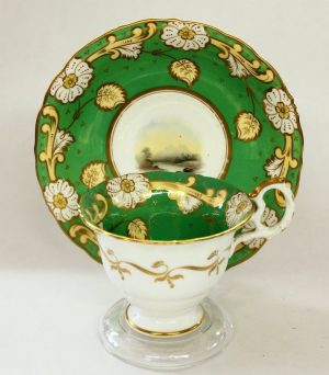 Antique English S. Alcock Hand Painted Porcelain Scenic Cup and Saucer