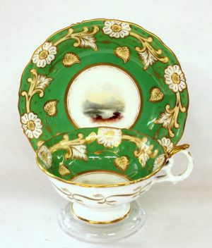 Antique English Samuel Alcock Hand Painted Porcelain Scenic Cup and Saucer