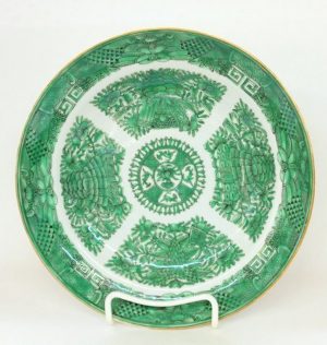Antique Chinese Export Porcelain "Green Fitzhugh" Shallow Soup Plate